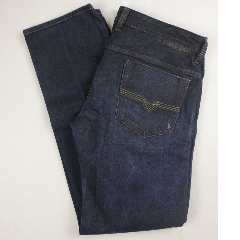 Diesel Safado Jeans Mens 36x32 Dark Blue 0800X Slim Straight Distressed Denim